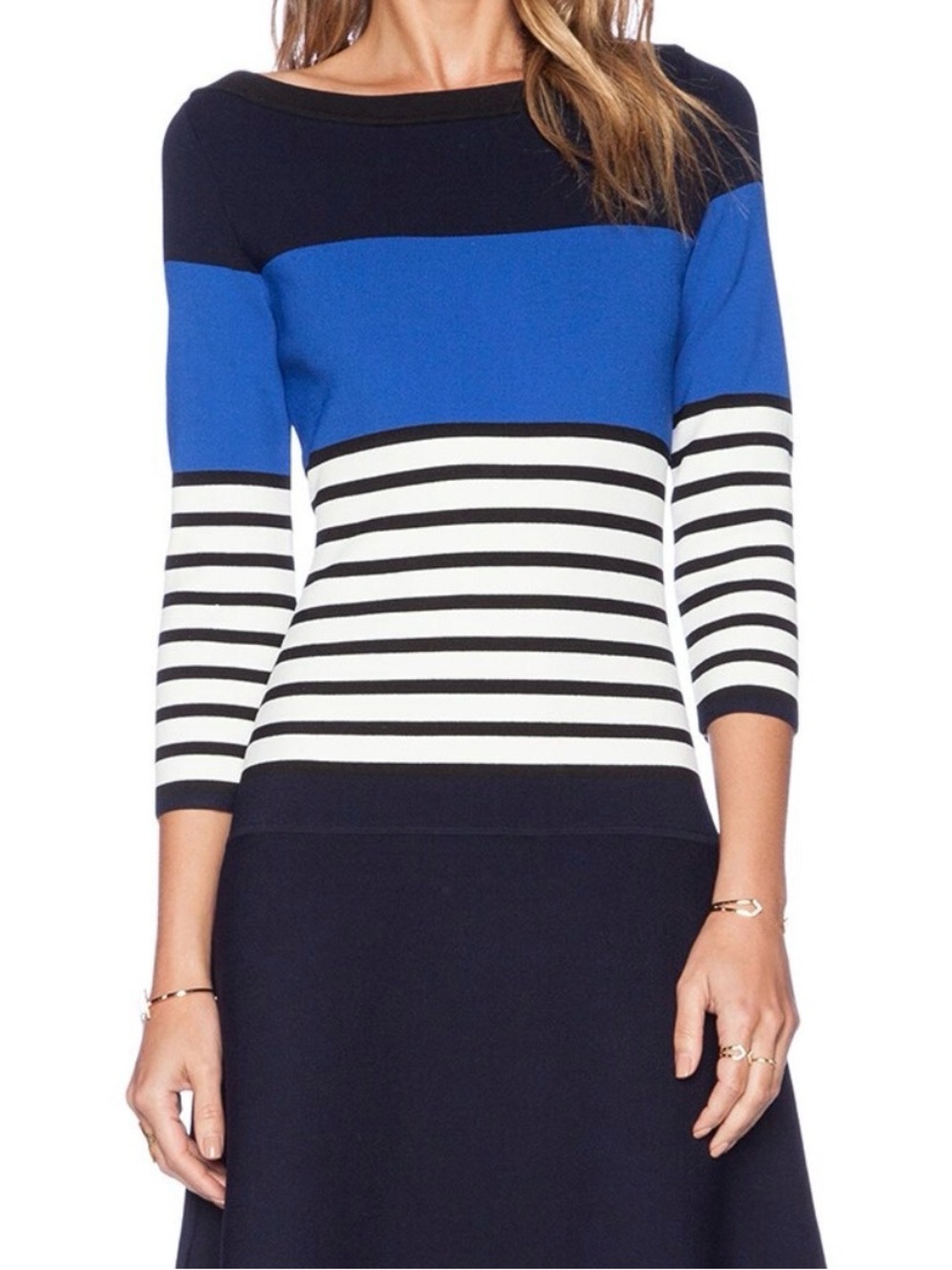 kate spade Navy, Royal Blue & Cream Striped 3/4 Sleeve Dress